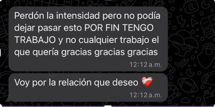 Testimonio de clienta por WhatsApp